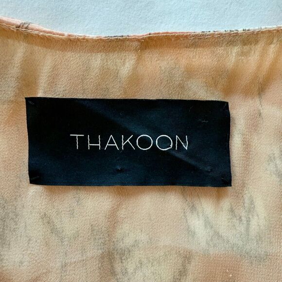 Thakoon Women's Sleeveless Gathered Drape Sheath Pencil Dress in Peach and Gray - Picture 4 of 11